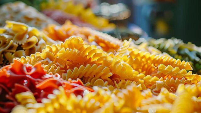 A pile of pasta with different colors and shapes