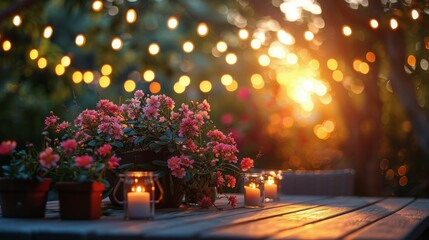 Wooden Table Adorned With Flowers and Candles