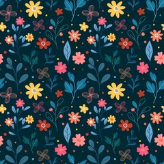 Cute Floral Seamless Pattern Spring Romantic Wildflowers Pattern Blue Background