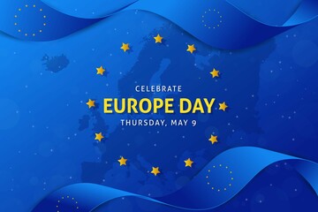 Europe Day Th May Wavy Ribbon Flag Blue Background Happy Europe Independence Day Banner