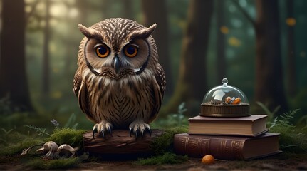 Fantasy wide sleeping owl is the keeper of secrets hol .Generative AI - obrazy, fototapety, plakaty