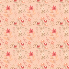 Peach Fuzz Romantic Ditsy Floral Pastel Colored Pattern