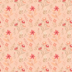 Peach Fuzz Romantic Ditsy Floral Pastel Colored Pattern