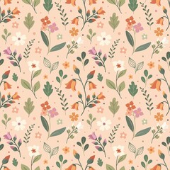 Spring Floral Seamless Pattern Cute Romantic Wildflowers Pattern Beige Background