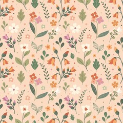 Spring Floral Seamless Pattern Cute Romantic Wildflowers Pattern Beige Background