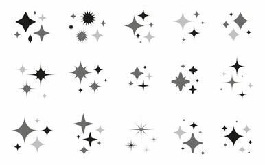 Sparkle Star Icons Set Stars Magic Lights Sparkles Black Silhouette Set Magic Shine Effect