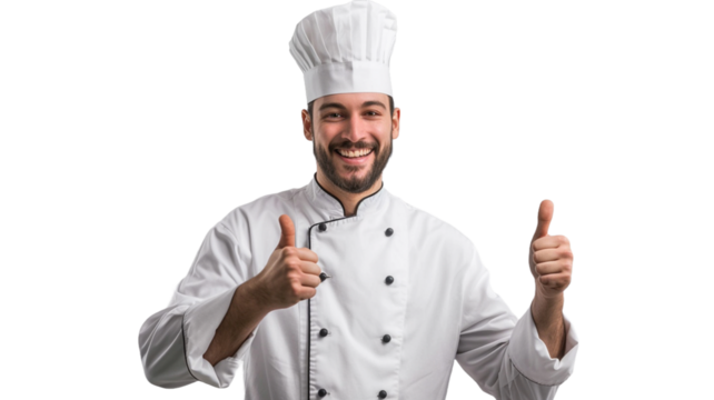 Young caucasian chef over isolated chroma key background giving thumbs up.