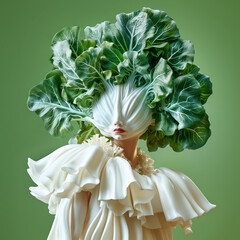 Weird human cabbage hybrid over green background - 781551790