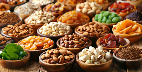 A Medley of Nature's Delights: A Symphony of Dried Fruits and Nuts in Rustic Bowls