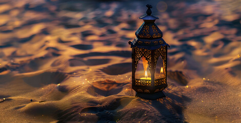 Luminous Embrace: Intricate Arabic Lantern Illuminates the Darkness