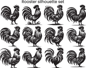 Rooster Silhouette vector set