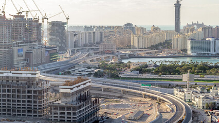 Palm Jumeirah Highway bridge aerial timelapse. Dubai, United Arab Emirates