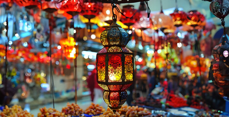 A Kaleidoscope of Delights: A Colorful Lantern Illuminating Exotic Flavors - obrazy, fototapety, plakaty
