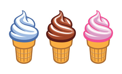 3 simple fun soft serve icecreams in cones