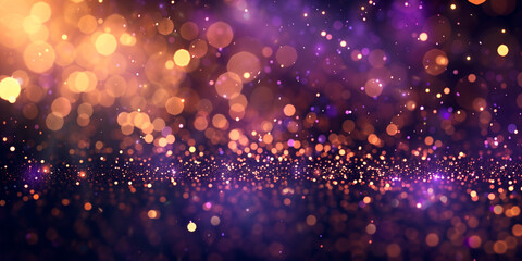banner gold and purple abstract glitter confetti bokeh background