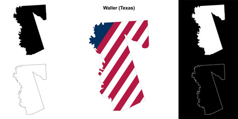 Waller County (Texas) outline map set - obrazy, fototapety, plakaty