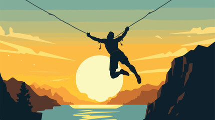 Man jumping off with a rope extreme sport vector il - obrazy, fototapety, plakaty