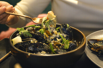 Bowl of Mussels With Fork