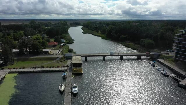 Bridge River Rega Mrzezyno Most Aerial View Poland