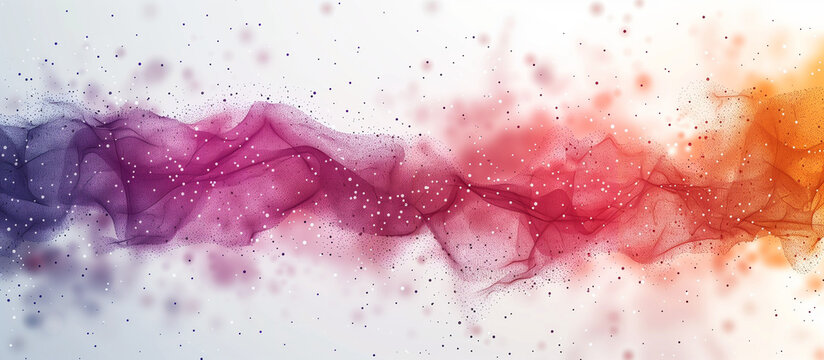 Nuage de points reli&eacute;s par des traits, trait ondul&eacute; multicolore sur fond blanc, ornement pour rapport, arri&egrave;re-plan de document, d&eacute;grad&eacute; de couleur