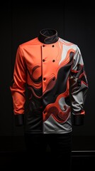 colorful chef jacket design on black background.