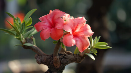 Zbliżenie na kwiaty rośliny z gatunku Adenium Obesum - obrazy, fototapety, plakaty