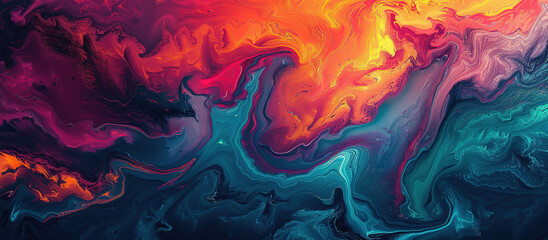 Textured swirls marble of bright colors and flowing shapes create an abstract background. - obrazy, fototapety, plakaty