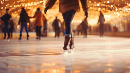 ice skating at christmas market with blurred background - obrazy, fototapety, plakaty
