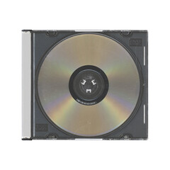 isolated old music CD disc jewel case with compact disk and no cover in transparent background, y2k style