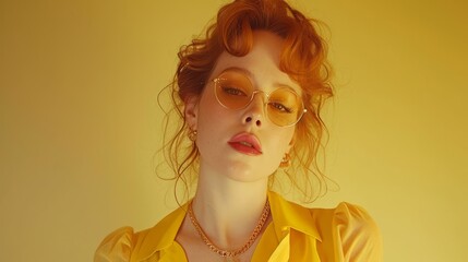 Portrait of a young woman with red hair and yellow glasses