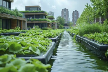 Urban rooftops host hyper-efficient algae biofuel farms, energizing local grids and enhancing sustainability in neighborhoods.
