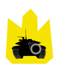Main battle tank silhouette on a yellow background. Vector image for prints, poster and illustrations.