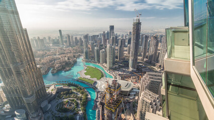 Amazing aerial view of Dubai downtown skyscrapers timelapse, Dubai, United Arab Emirates