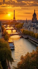 Bridges Over the Seine River with the Eiffel Tower in the Distance - obrazy, fototapety, plakaty