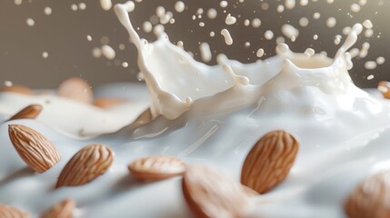 Close up of almond milk splash, capturing the dynamic motion