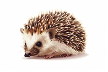 A charming digital art piece featuring a brown hedgehog curled up in a defensive ball, exhibiting both vulnerability and adorableness - obrazy, fototapety, plakaty