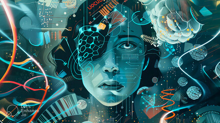 human robot, artificial intelligence, business intelligence, scientific symbols and laboratory equipment, neural networks, science fiction,  technology and anatomy,