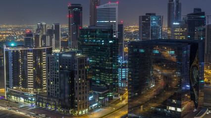 Fototapeta na wymiar Panorama of Business bay Dubai night to day aerial timelapse.