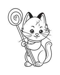Cute Cat Vector, Cat Coloring Page, Beautiful Cat Black and White, Cat Vector illustration 