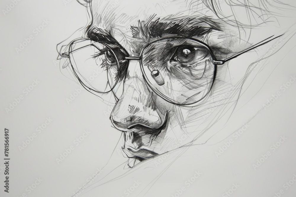 Poster elegant pencil sketch featuring abstract flowing shapes over a clean white backdrop