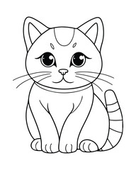 Cute Cat Vector, Cat Coloring Page, Beautiful Cat Black and White, Cat Vector illustration 