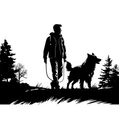 man silhouette, man svg, man png, boy silhouette, dog silhouette, dog illustration, man holding dog, dog, silhouette, vector, pet, woman, walk, animal, illustration, people, black, silhouettes, puppy,