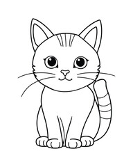 Cute Cat Vector, Cat Coloring Page, Beautiful Cat Black and White, Cat Vector illustration 