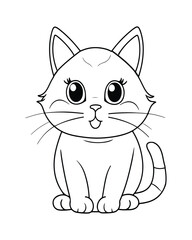 Cute Cat Vector, Cat Coloring Page, Beautiful Cat Black and White, Cat Vector illustration 