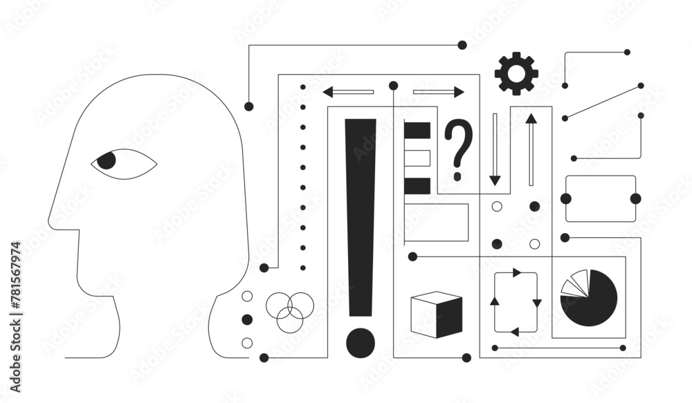 Aufkleber deep learning ai black and white 2d illustration concept. artificial intelligence algorithm cartoon 