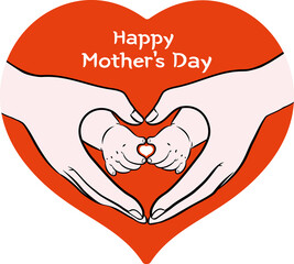Vector illustration of mother and baby hand making heart gesture or shape, Mother’s day - 781568316