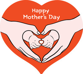 Vector illustration of mother and baby hand making heart gesture or shape, Mother’s day - 781568990