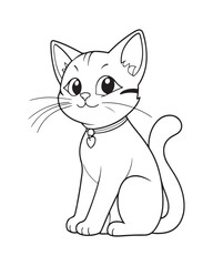Cute Cat Vector, Cat Coloring Page, Beautiful Cat Black and White, Cat Vector illustration 