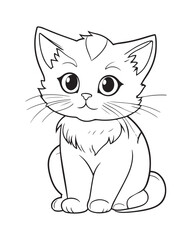 Cute Cat Vector, Cat Coloring Page, Beautiful Cat Black and White, Cat Vector illustration 