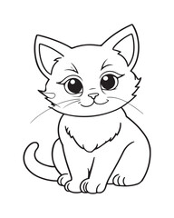 Cute Cat Vector, Cat Coloring Page, Beautiful Cat Black and White, Cat Vector illustration 